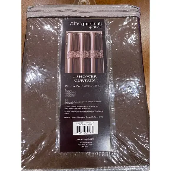 NIB Chapel Hill Croscill Mariage SC Shower Curtain Chocolate Brown Ruffle Stripe - Picture 2 of 3